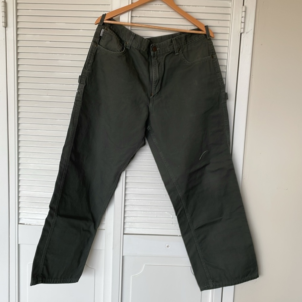 Carhartt loose fit green washed duck canvas work pants, 38 X 30 - Picture 6 of 9